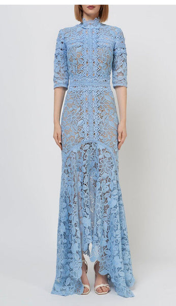 Hollow Blue Lace Dress
