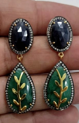Blue Sapphire and Emerald Earring (Made to order)
