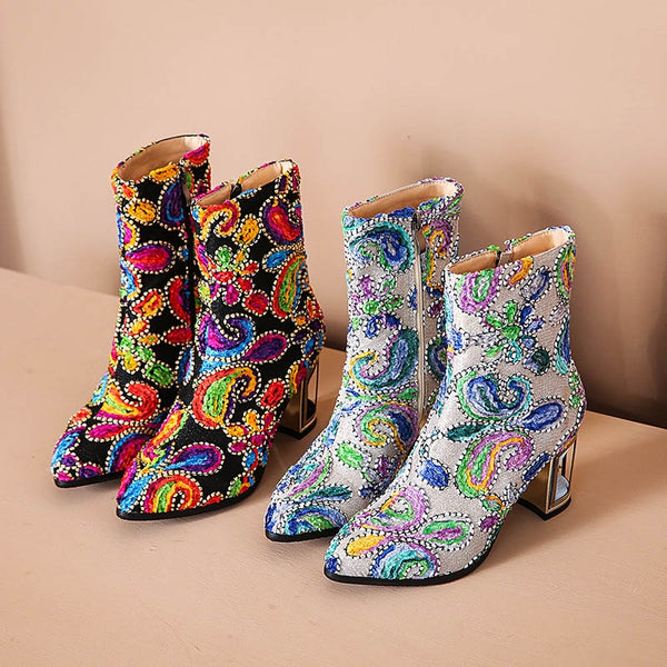 Adore Embroidered Ankle Boots