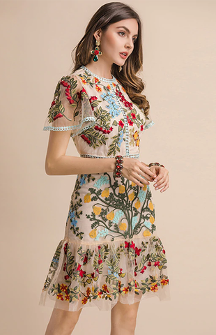 Designer Embroidered Ruche Dress