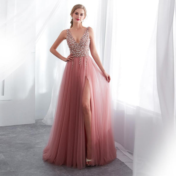 Peach Glamour Beaded Gown