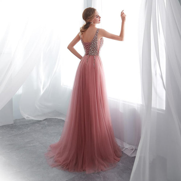 Peach Glamour Beaded Gown