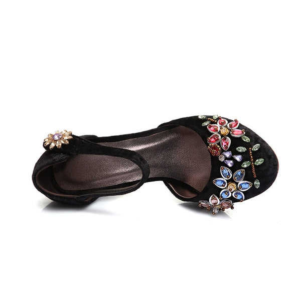 Crystal Flower Mary Janes Pumps